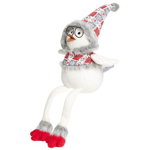 Oiseau assis d&eacute;co No&euml;l avec pattes pendantes H54cm