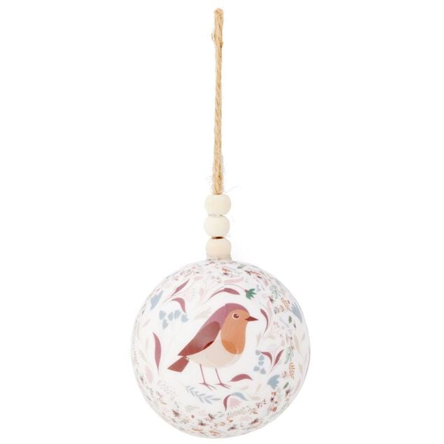 Boule de No&euml;l th&egrave;me nature blanc et rose &Oslash;8cm - 3 mod&egrave;les