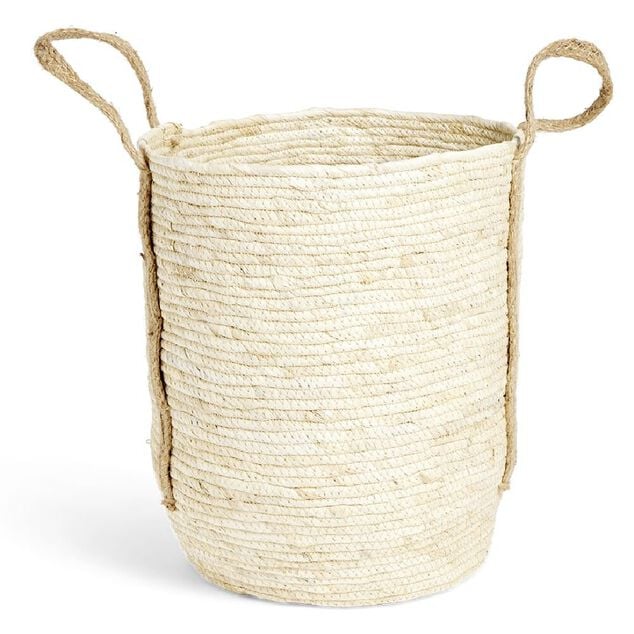 Panier &agrave; linge ronde 43L fibre de ma&iuml;s beige &Oslash;36xH40cm