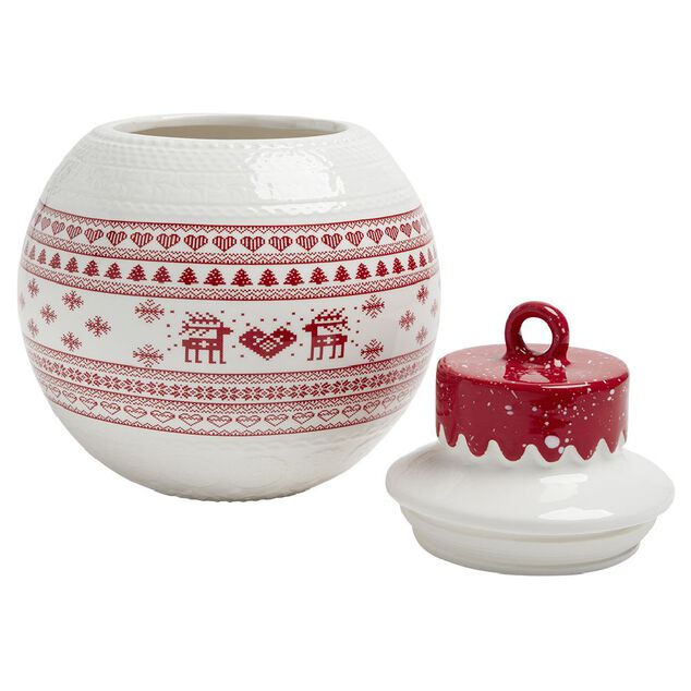 Bonbonnière en céramique décor Noël rouge blanc (2 modèles)