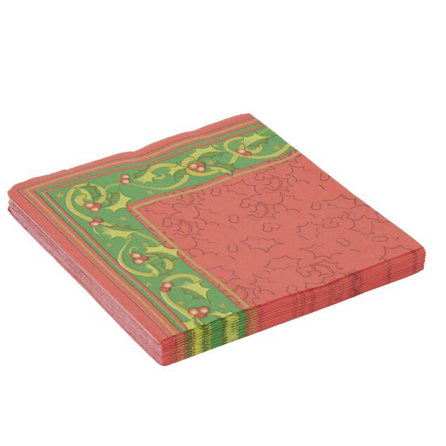 Serviette en papier 4 plis X20 pcs imprim&eacute; frise de No&euml;l v&eacute;g&eacute;tale 33X33 cm rouge