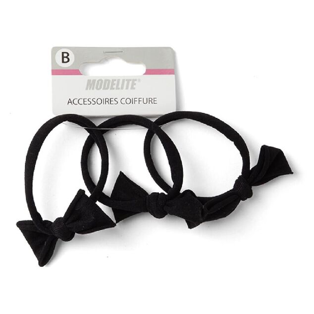 Lot de 3 &eacute;lastiques &agrave; cheveux avec noeud papillon polyester noir