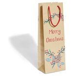 Sac bouteille No&euml;l papier recycl&eacute; marron 12x8,5xH35cm (3 mod&egrave;les)