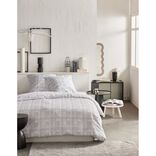 Parure de lit 2 personnes 220x240cm blanc quadrillage gris