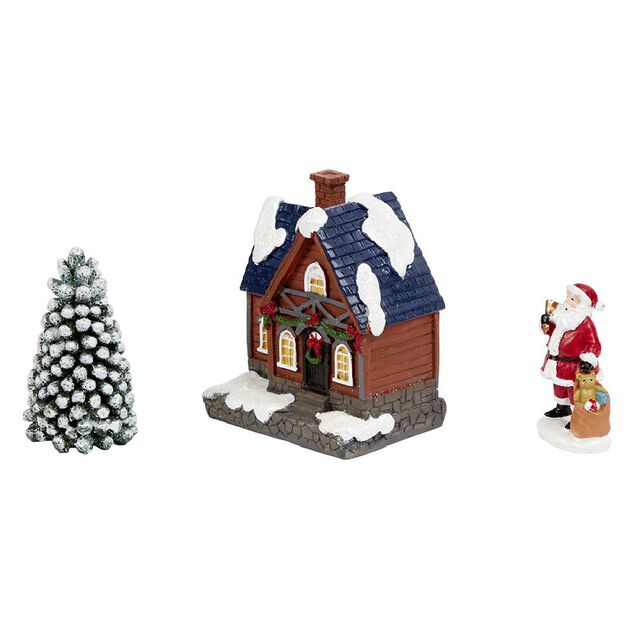 D&eacute;coration maison lumineuse 4LED avec p&egrave;re No&euml;l et sapin