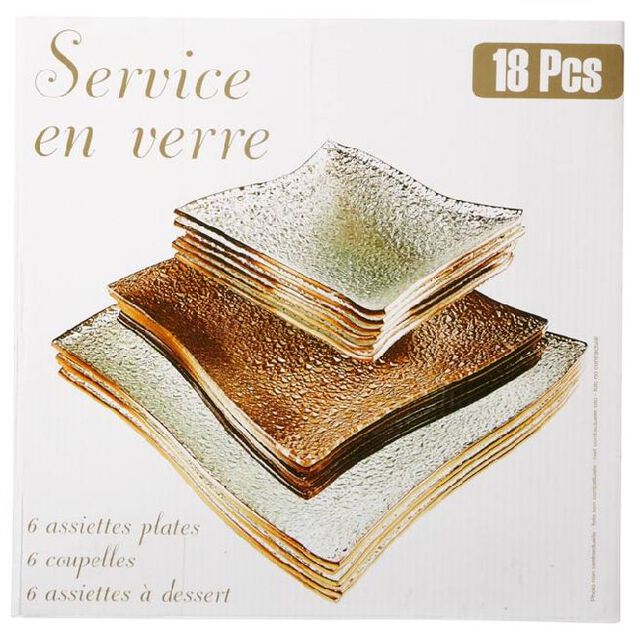 Service vaisselle dor&eacute; transparent 18 pi&egrave;ces