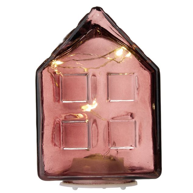 Maison d&eacute;co &agrave; poser &agrave; LED en verre 6,5x6,5xH9cm (4 mod&egrave;les)