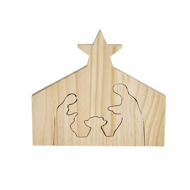 D&eacute;coration de No&euml;l nativit&eacute; en bois 2 parties H19,5cm