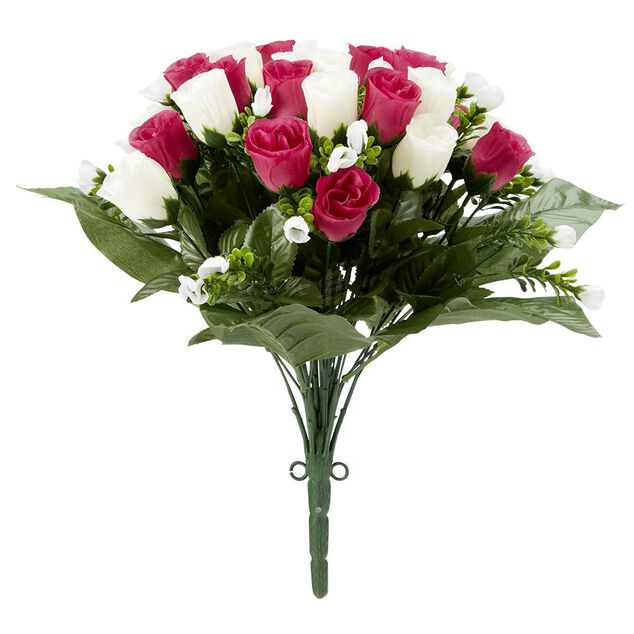 Piquet rose bouton H35 cm rose - Fleur artificielle 42 t&ecirc;tes