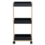 Desserte de cuisine en bois &agrave; roulettes 3 niveaux noir et naturel 32x18xH70,5cm
