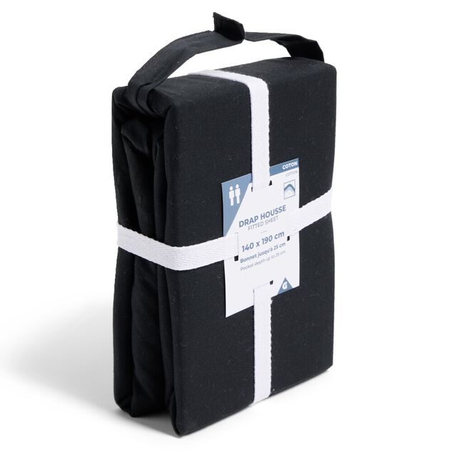Drap housse 140x190cm 100% coton noir