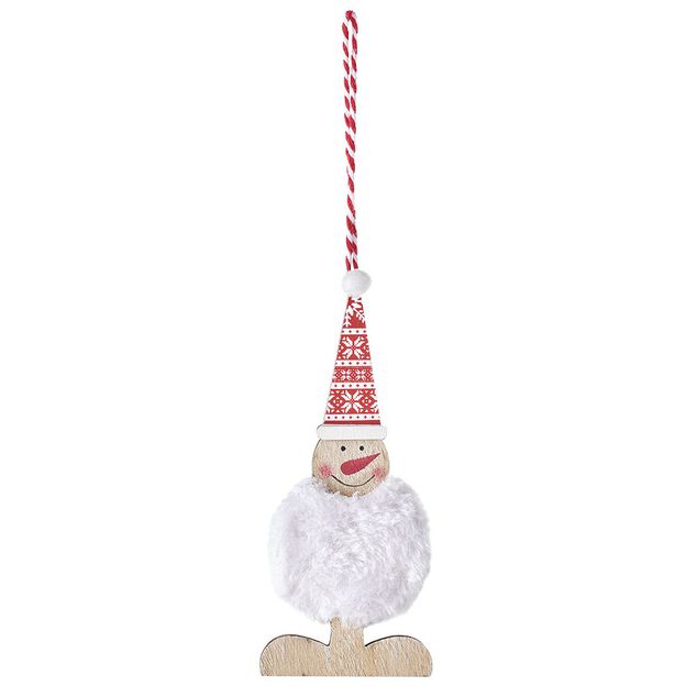 Suspension de No&euml;l Personnage en bois avec fourrure