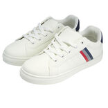 Baskets unisexe simili blanc rayures rouges et bleues T38