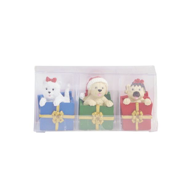 Lot de 3 figurines pour village animé de Noël thème chiots