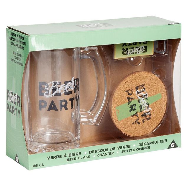 Coffret bi&egrave;re 3 pi&egrave;ces verre d&eacute;capsuleur et sous-verre - 2 mod&egrave;les