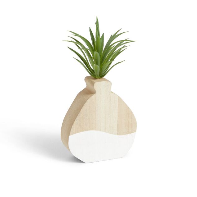 Plante artificielle dans pot MDF blanc et naturel 7,5x7xH10,5cm