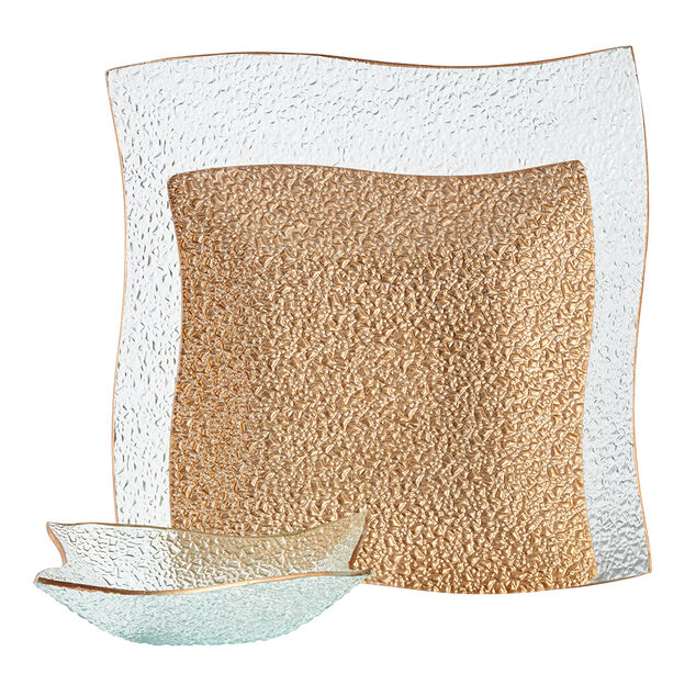 Service vaisselle dor&eacute; transparent 18 pi&egrave;ces