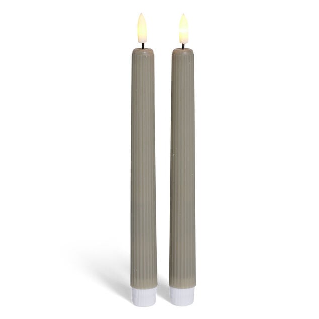 Bougie chandelle LED stri&eacute;e grise x2