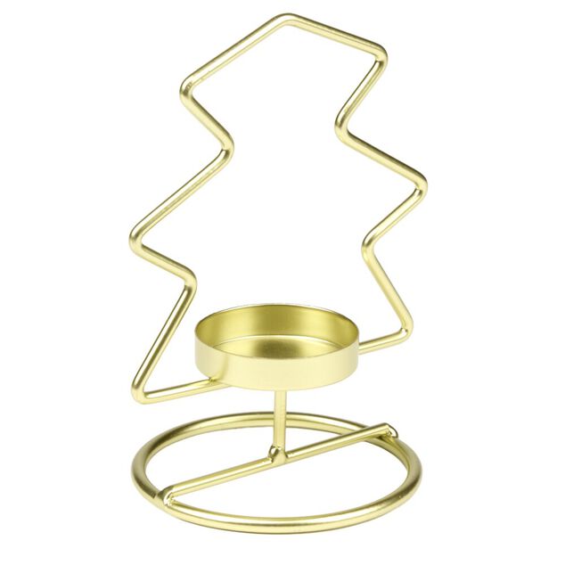 Bougeoir forme sapin de No&euml;l m&eacute;tal dor&eacute; L11X8XH15 cm