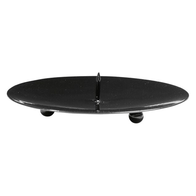 Support rond pour bougie en m&eacute;tal noir