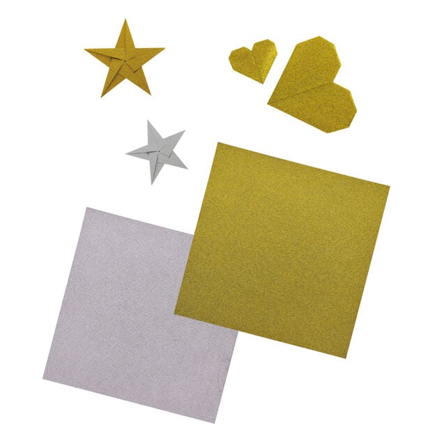 Lot de 24 papiers cr&eacute;atifs &agrave; paillettes dor&eacute;es et argent&eacute;es 20x20cm