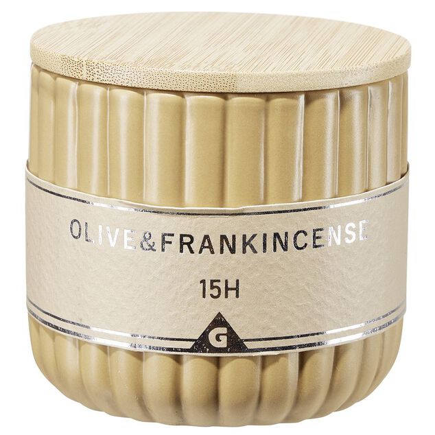 Bougie dans pot céramique et bambou Ø9xH8cm