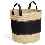 Panier &agrave; linge 52L jonc de mer et feutrine noir &Oslash;37xH38cm