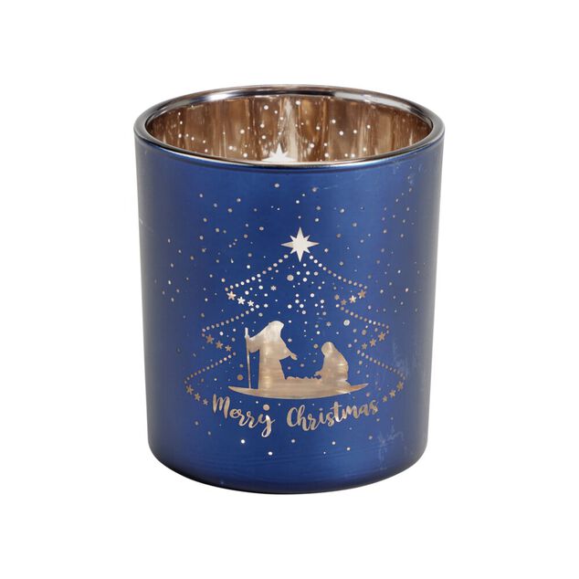 Photophore de Noël ajouré scène nativité Merry Christmas Ø7xH8cm (2 modèles)