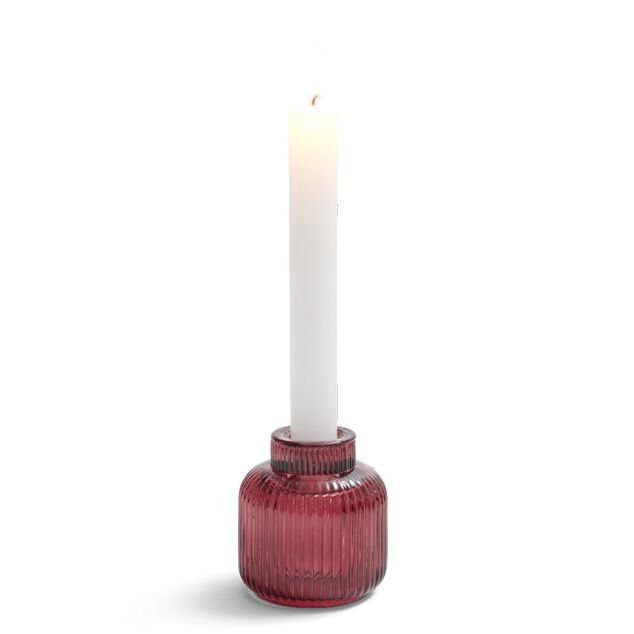 Bougeoir verre double usage rose fonc&eacute; &Oslash;7xH8,5cm