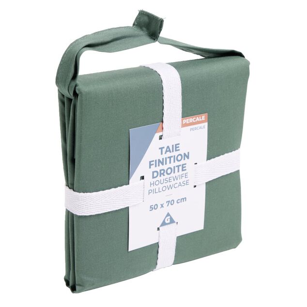 Taie d'oreiller 50x70cm 100% coton percale finition droite vert