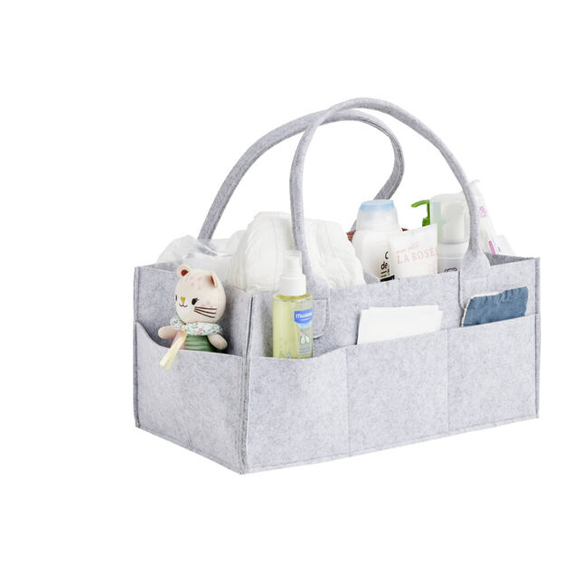 Sac de rangement 11 compartiments feutrine grise 39x23xH18cm