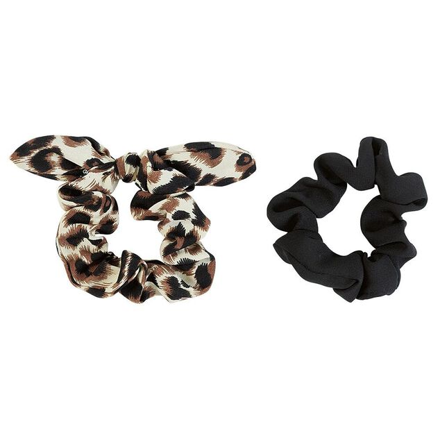 Chouchou noeud noir et motif l&eacute;opard x 2
