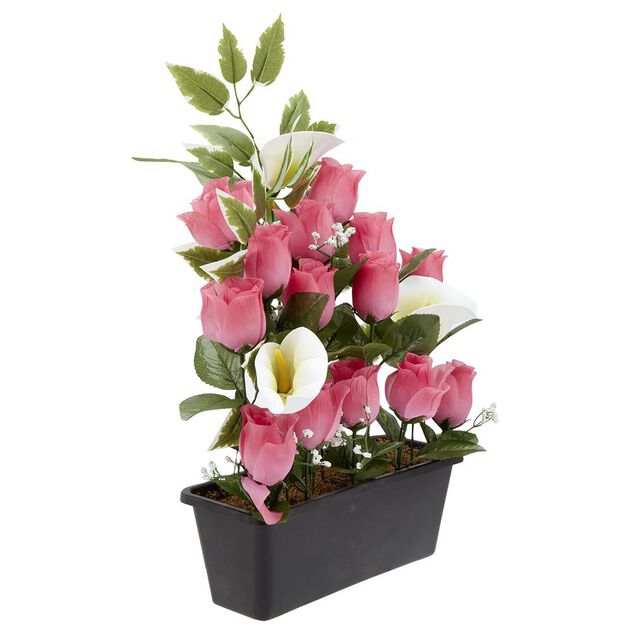 Jardini&egrave;re rose/arum 20 t&ecirc;tes blanc et rose