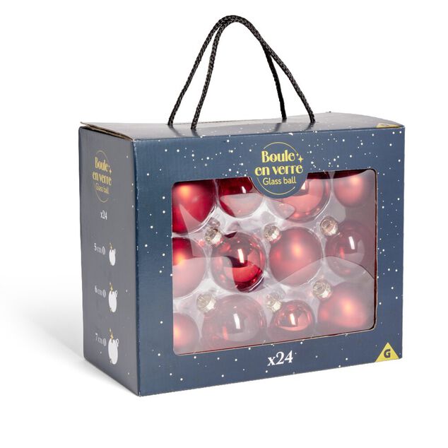 Coffret de 24 boules de No&euml;l (3 mod&egrave;les)