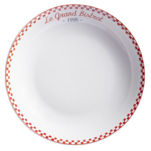 Assiette creuse blanche "Le grand bistrot" bord damier rouge &Oslash;21cm
