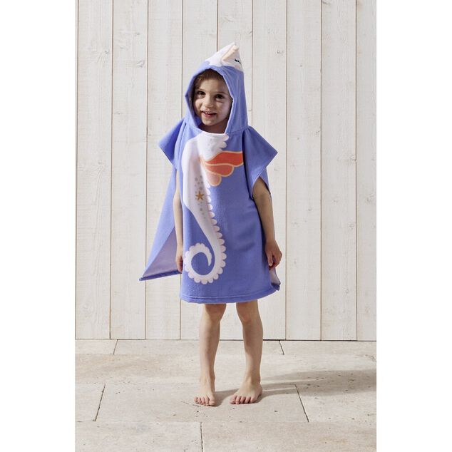 Poncho de plage enfant hippocampe TU 55x110cm