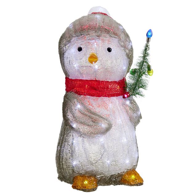 D&eacute;coration de No&euml;l ext&eacute;rieure lumineuse pingouin LED blanc froid 20x20xH43cm