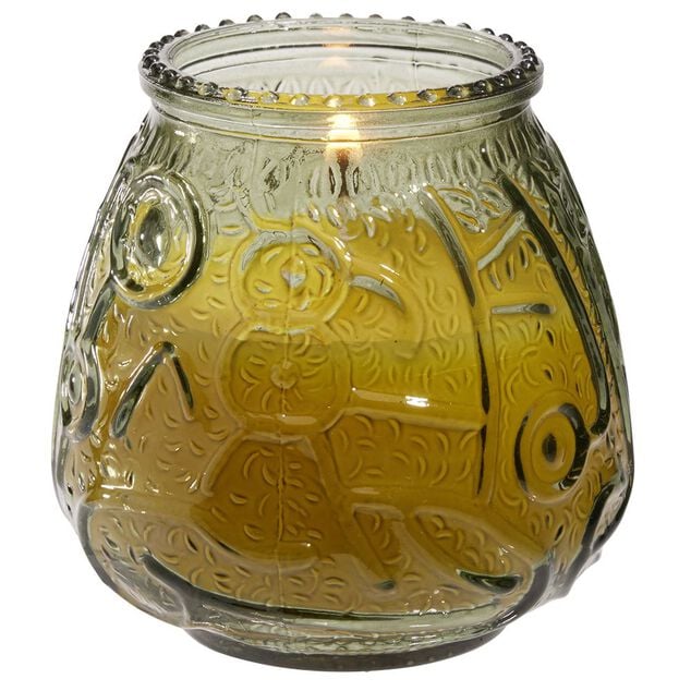 Bougie citronnelle pot en verre coloré motif relief 63H - Ø9xH9,5cm