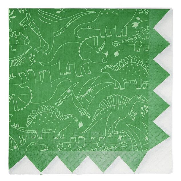Lot de 16 serviettes motif dinosaure papier 33x33cm
