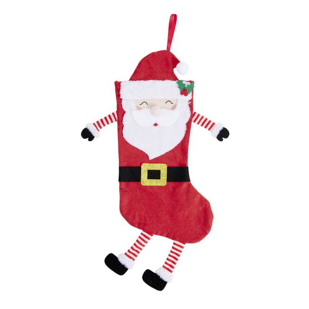 Chaussette d&eacute;corative &agrave; suspendre P&egrave;re No&euml;l feutrine rouge 25xH64cm