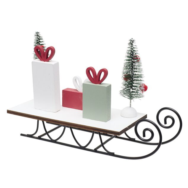 Luge de No&euml;l d&eacute;corative avec cadeaux L19,5cm