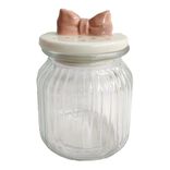 Bonbonni&egrave;re 600ml avec couvercle noeud papillon rose