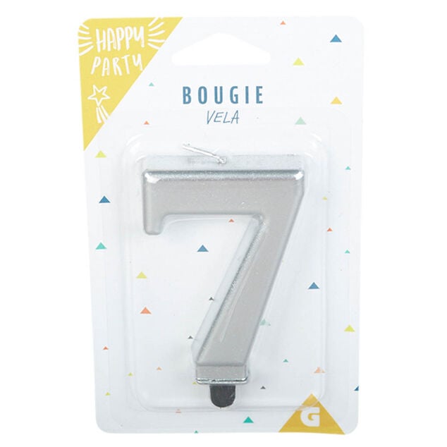 Bougie anniversaire chiffre 7 mat argent&eacute;