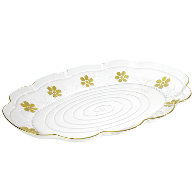 Plateau de service transparent et fleur jaune doré Ø32xH3cm