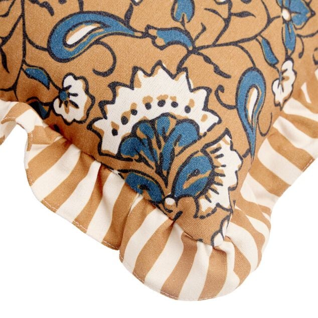 Coussin carr&eacute; Indie imprim&eacute; contour &agrave; volants 45x45cm (2 mod&egrave;les)