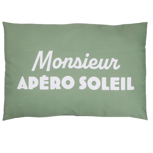 Coussin de jardin rectangulaire Monsieur ap&eacute;ro soleil vert et blanc 40x60cm