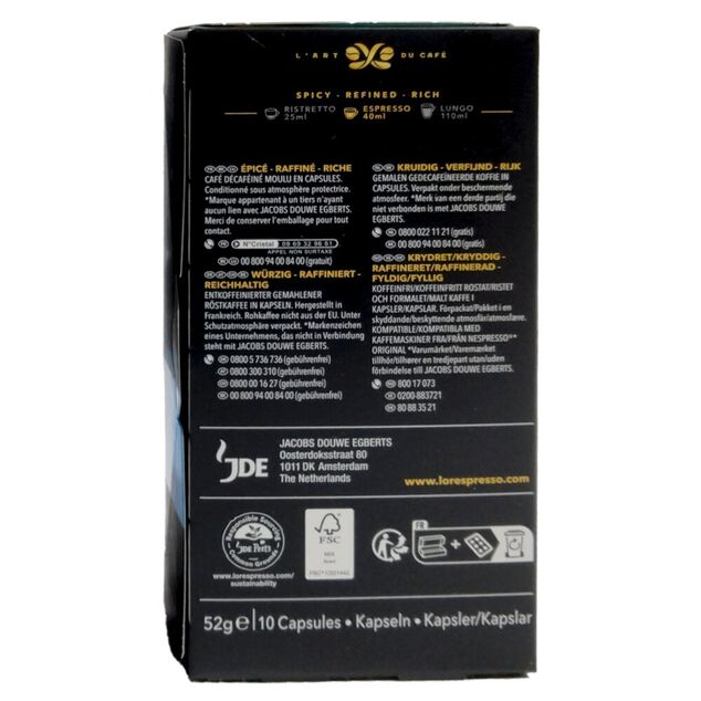 Café capsule L'or Décaféiné 10 doses intensité 6