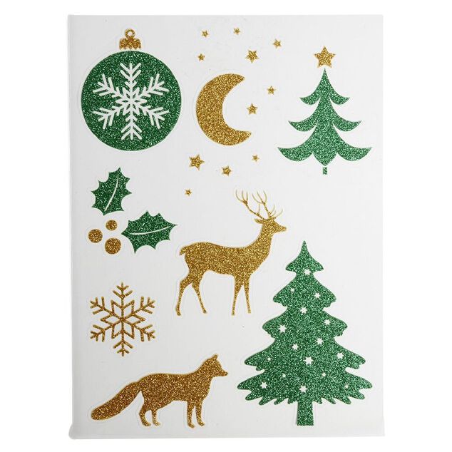 D&eacute;coration fen&ecirc;tre et mur No&euml;l adh&eacute;sive &agrave; paillettes (3 mod&egrave;les)