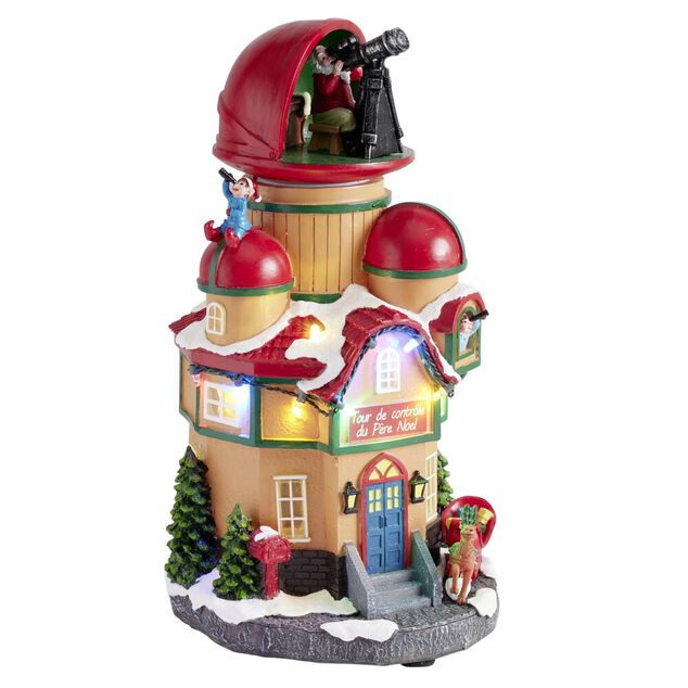 Village de No&euml;l anim&eacute; LED tour de contr&ocirc;le du P&egrave;re No&euml;l 16x14xH26cm