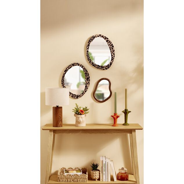 Miroir mural ovale contour l&eacute;opard 30x38cm